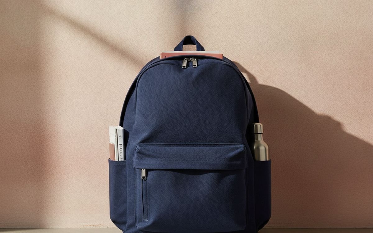 A backpack with a padded back and chest strap