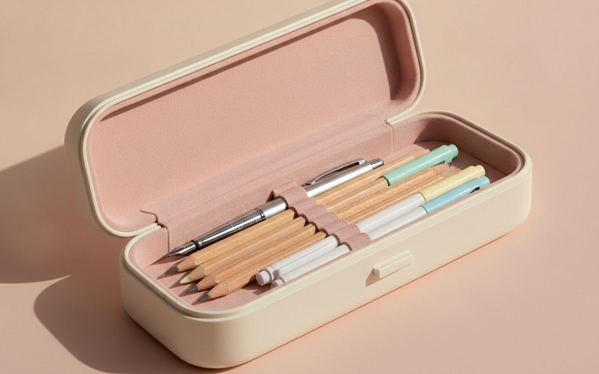 A hard-shell pencil case