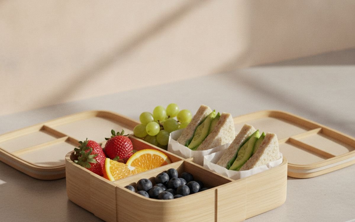 A lunchbox with separate compartments