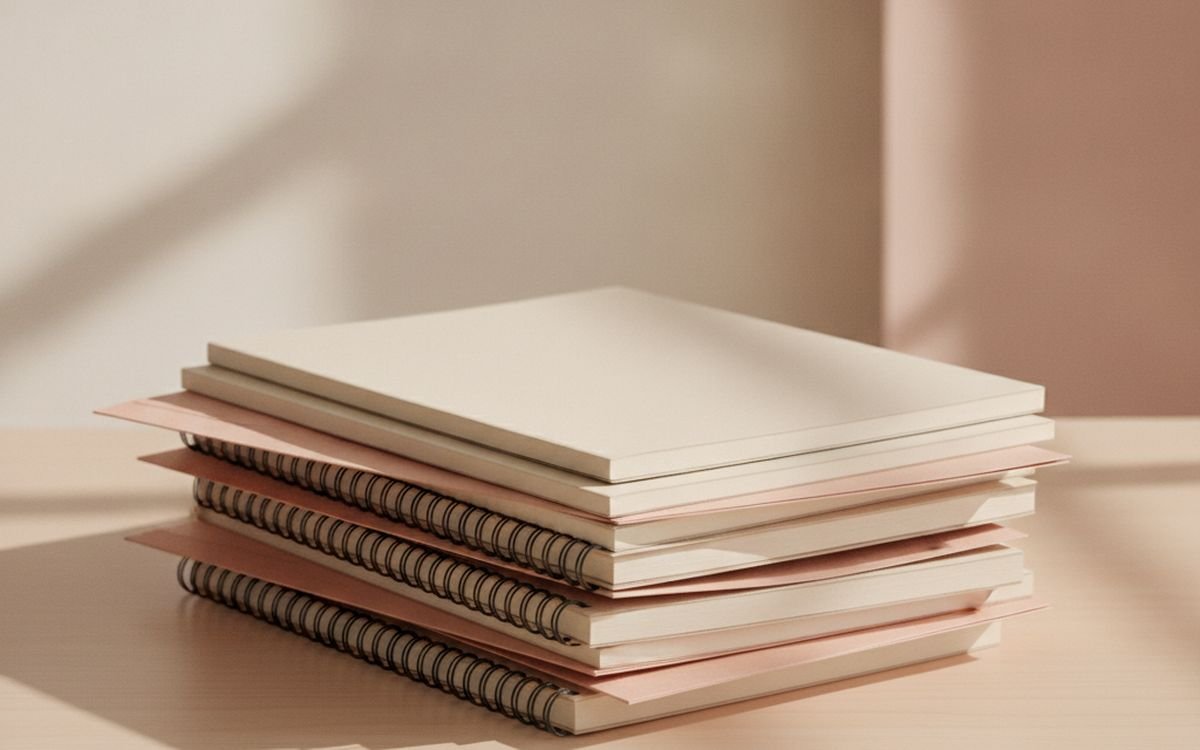 Plain exercise books and folders — buy nothing fancy