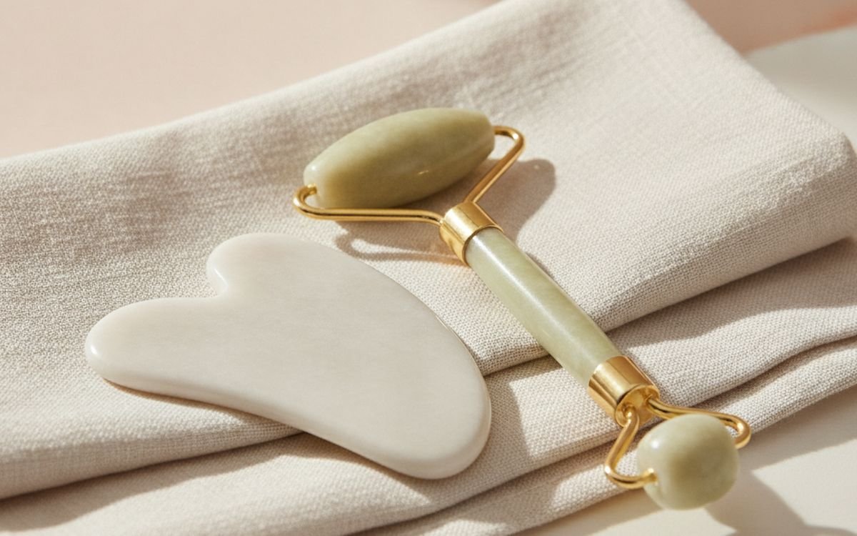 A gua sha stone or facial roller