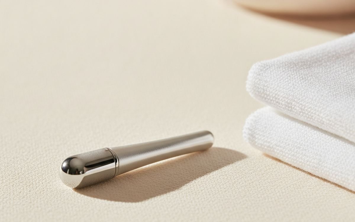A jade or metal cooling under-eye tool