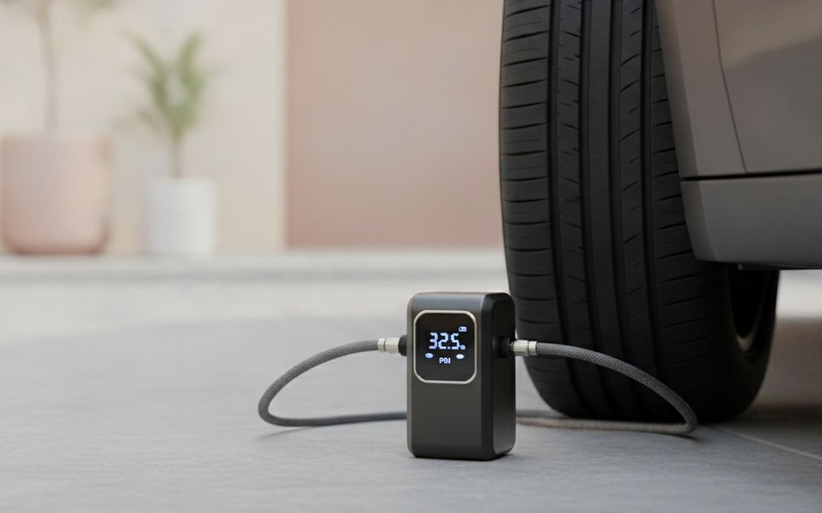 A tyre inflator with a pressure gauge