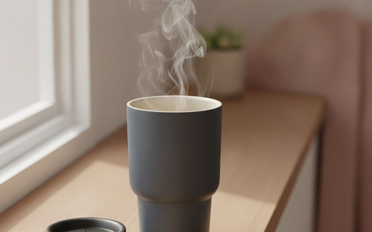 Insulated ceramic-lined travel mug