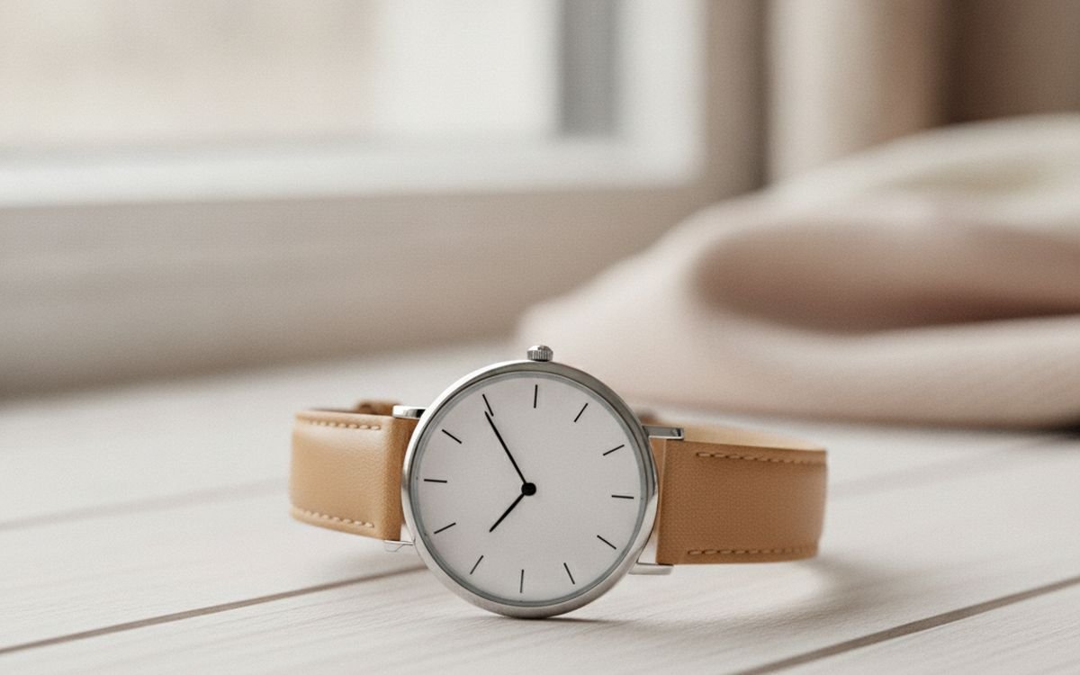 A simple watch on a changeable strap