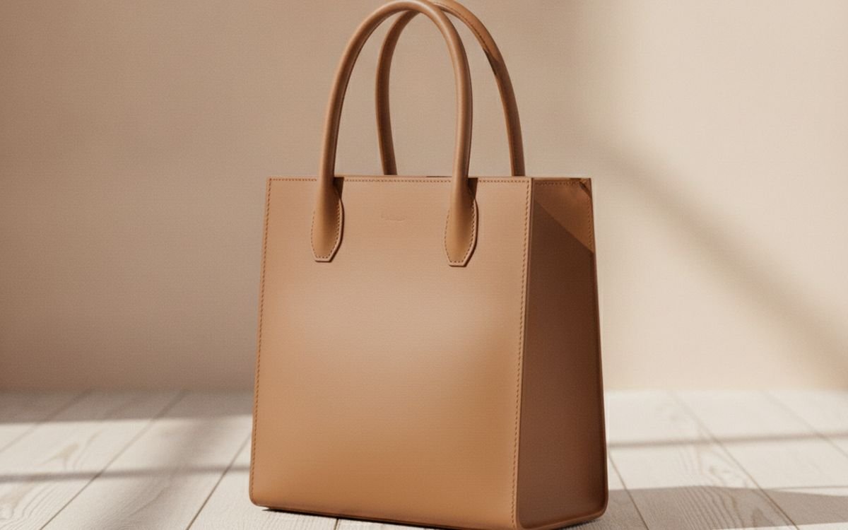 A structured leather or canvas tote