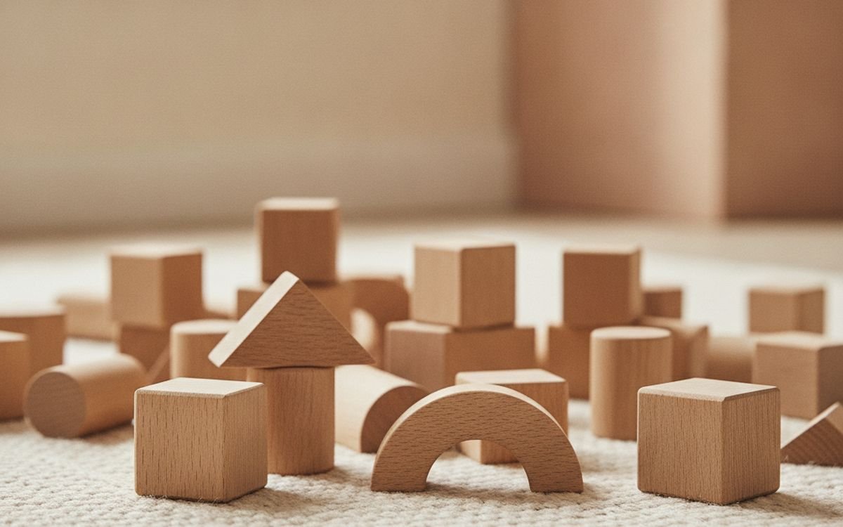 A large set of wooden or plastic building blocks