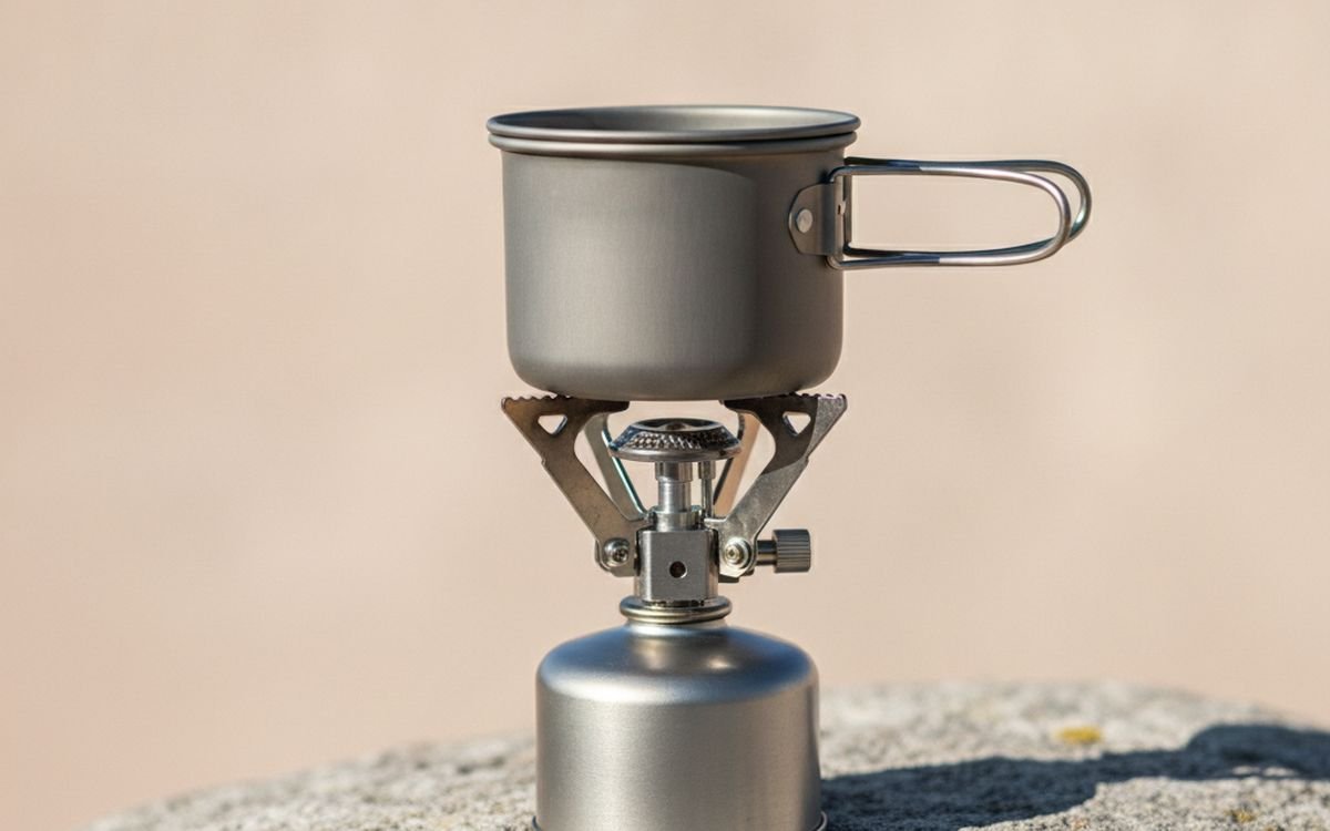 A canister stove and a pot