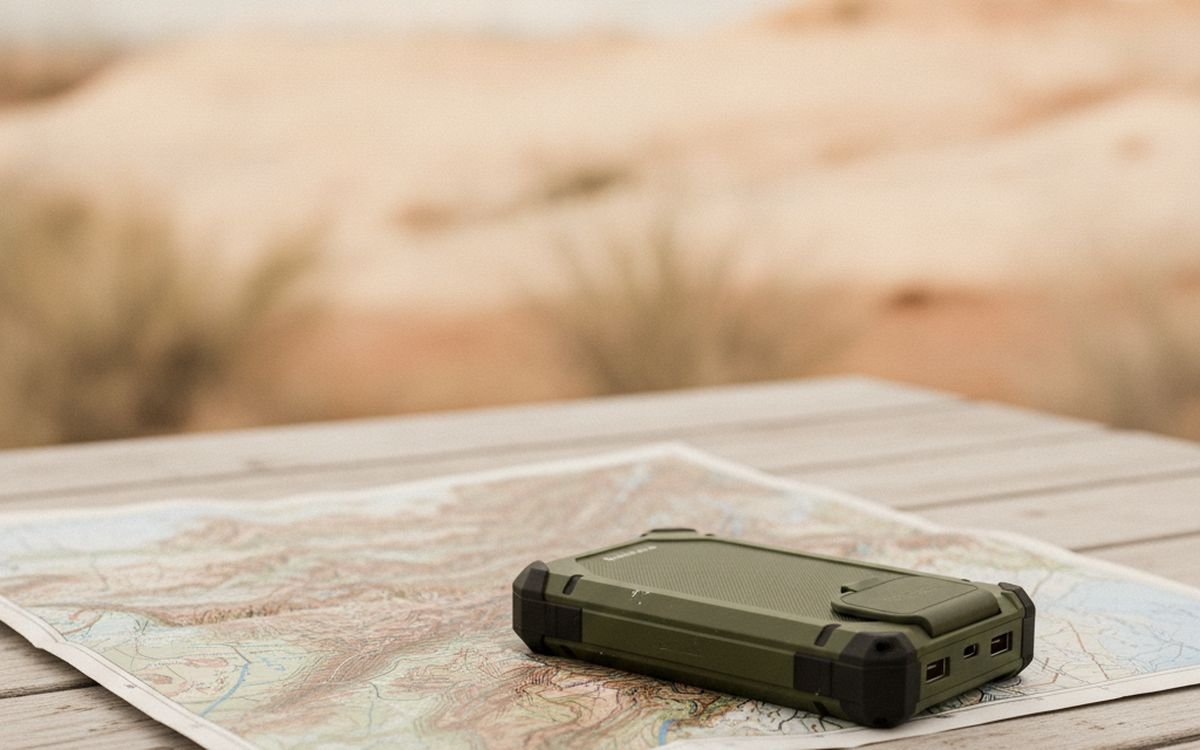 A power bank and a paper map