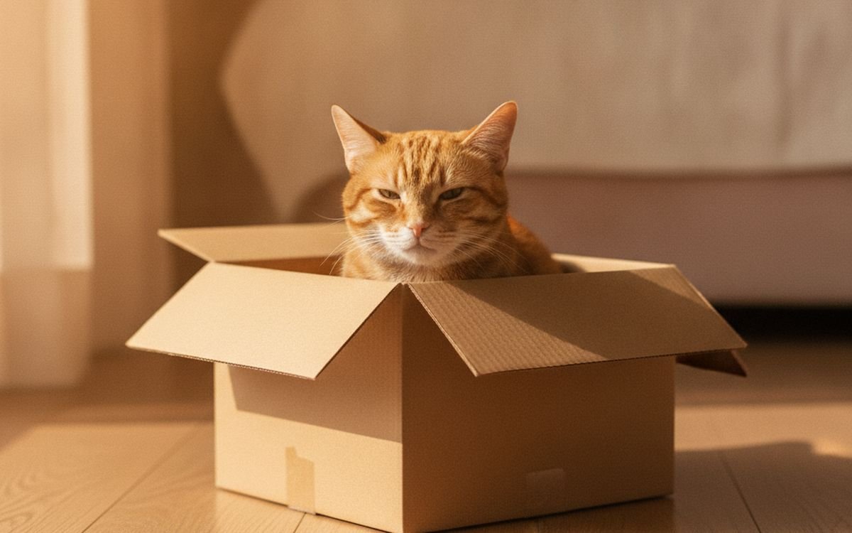 A cardboard box, and cat shelves