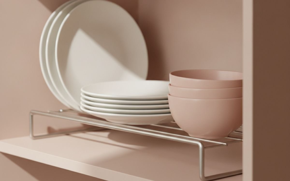 Adjustable shelf risers and stackable shelves