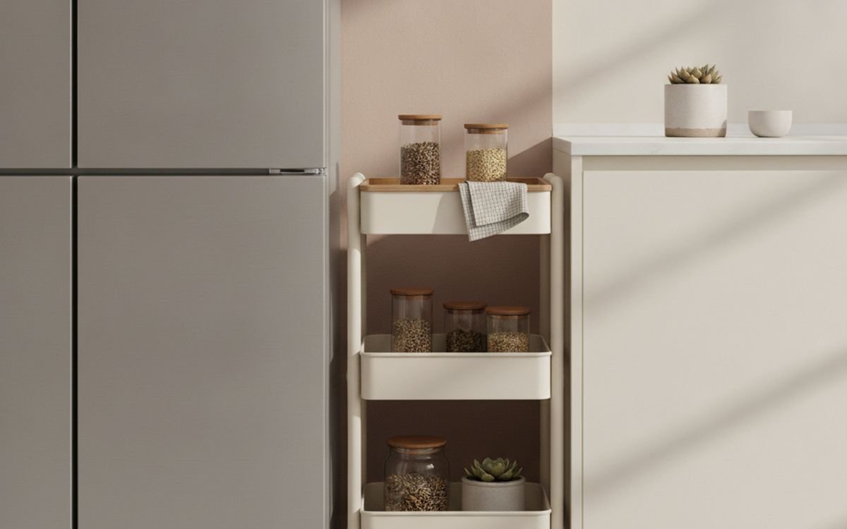 A slim rolling cart for a narrow gap