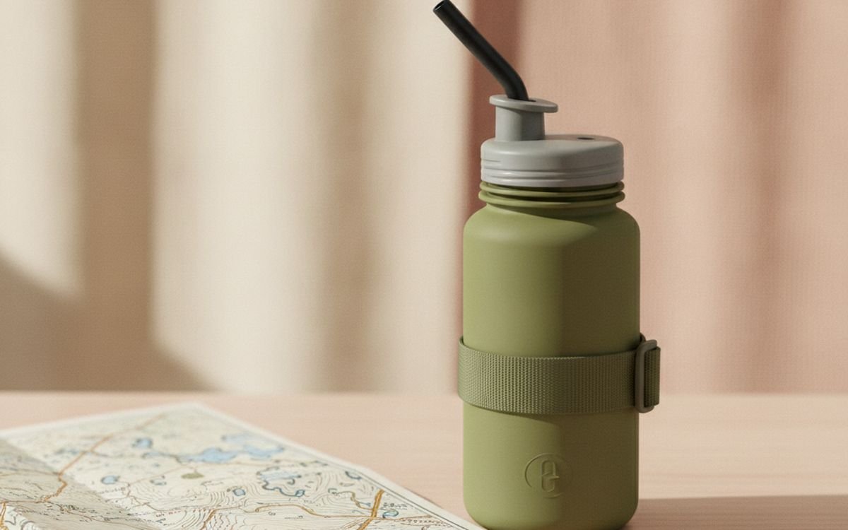 A refillable water bottle that folds or packs flat